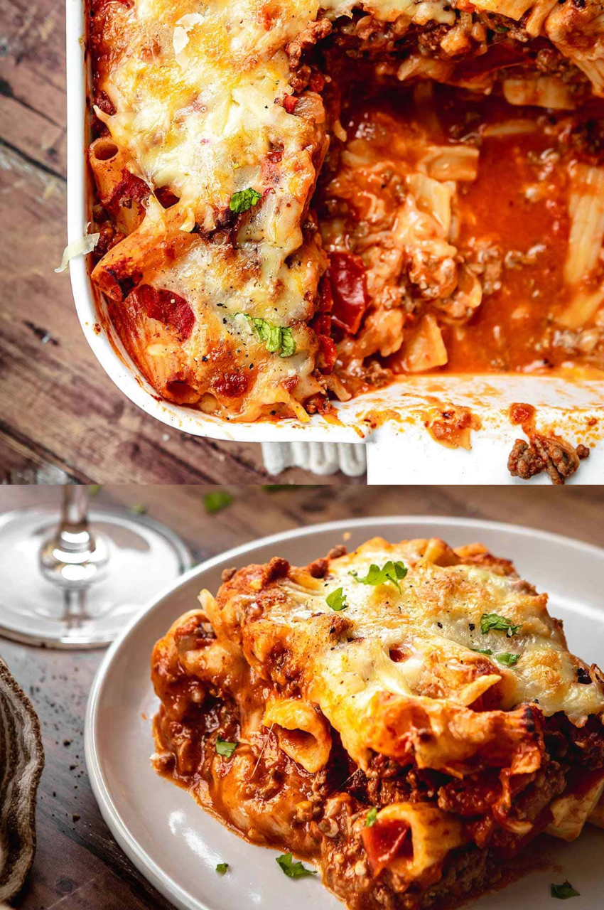 Baked Beef and Mozzarella Pasta